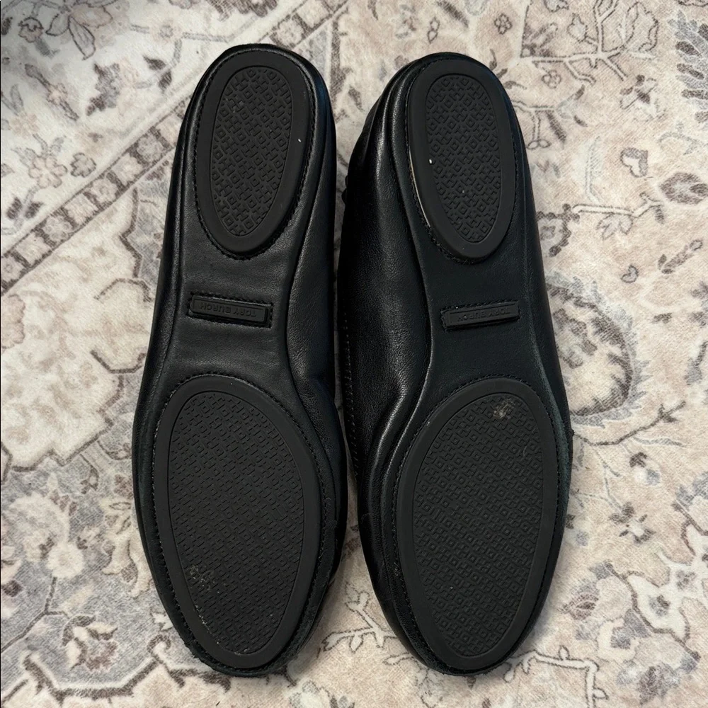 Tory Burch Black Logo Leather Ballet Flats